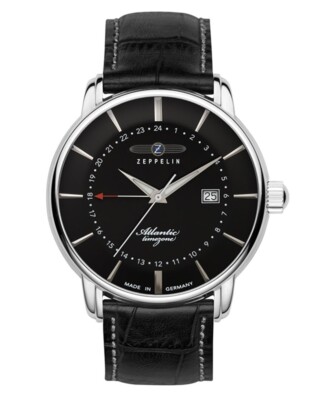 Pre-owned Zeppelin Atlantic Quartz Watch Gmt 41mm Case Date Black Dial 8442-2