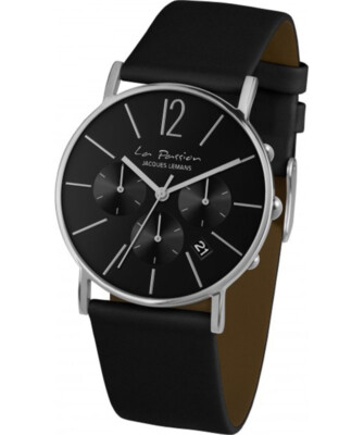 Pre-owned Jacques Lemans 'la Passion' Minimalist Chronograph Watch 5atm 40mm Case Blk Dial