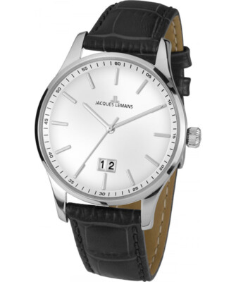 Pre-owned Jacques Lemans 'classic' London Big Date Watch 10atm 40mm S/s Case White Dial