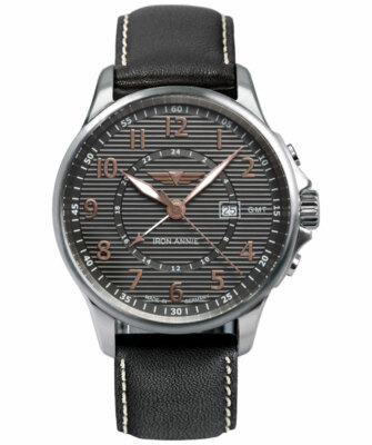 Pre-owned Annie Iron  D-aqui Swiss Quartz Watch Dual Time Zone 42mm Case Black Dial 5840-5