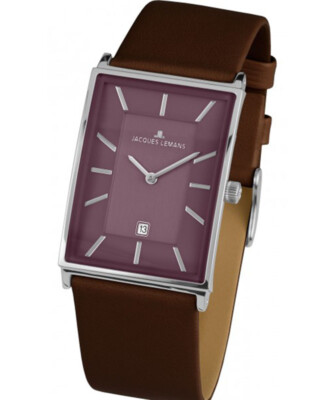 Pre-owned Jacques Lemans Classic York Square Ladies Watch 5atm 28x39 Ss Case Purple Dial