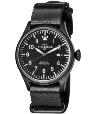 AIR BLUE AIR BLUE ALPHA A PVD PILOTS WATCH AUTO DATE SAPPHIRE CRYSTAL 44MM CASE