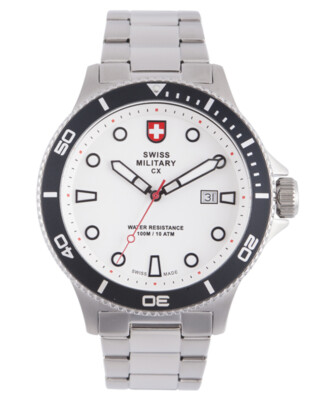 Pre-owned Swiss Military Cx  Calypso Diving Watch Swiss Quartz Date 10atm White Dial 2875