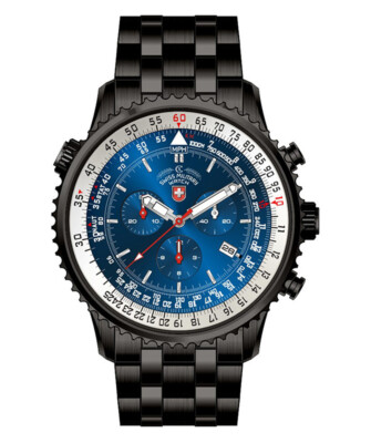 Pre-owned Cx Swiss Military Thunderbolt Nero Chrono Watch 44mm Pvd Case/bracelet Blue Dial