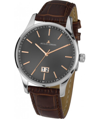 Pre-owned Jacques Lemans 'classic' London Big Date Watch 10atm 40mm S/steel Case Grey Dial
