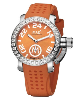Pre-owned Max Sports Watch Xs36 Orange Dial S/s Case Cubic Zirconia Bezel 36mm 5-555