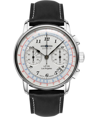 Pre-owned Zeppelin Lz126 Los Angeles Chrono Watch Ss 42mm Case Tachymeter Wht Dial 7614-1