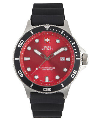 Pre-owned Swiss Military Cx  Calypso Diving Watch Swiss Quartz Date 10atm Red Dial 2883