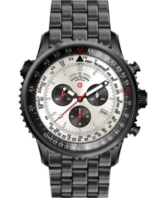 Pre-owned Swiss Military Cx  Thunderbolt Nero Chrono Watch 44mm Pvd Case Silv Dial 2955