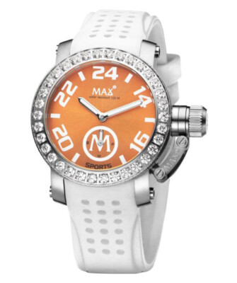 Pre-owned Max Sports Watch Xs36 Orange Dial S/s Case Cubic Zirconia Bezel 36mm 5-561