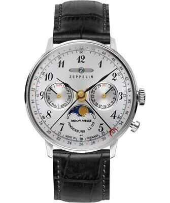 Pre-owned Zeppelin Lz129 Hindenburg Ladies Watch Silver Dial Steel Case Moon Phase 7037-1