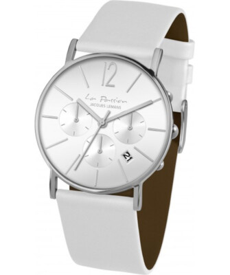 Pre-owned Jacques Lemans 'la Passion' Minimalist Chronograph Watch 5atm 40mm Case Wht Dial