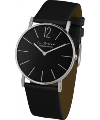 Pre-owned Jacques Lemans 'la Passion' Minimalist Quartz Watch 5atm 40mm Case Black Dial