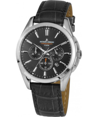 Pre-owned Jacques Lemans 'classic' Chronograph Date Watch 10atm 42mm Case Grey Strap& Dial