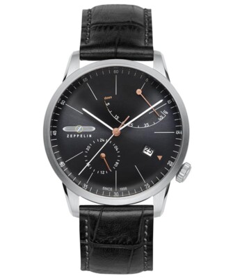 Pre-owned Zeppelin Flatline Auto Watch Power Reserve 40mm Clear Back Black Dial 7366-2