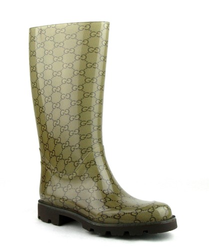 Gucci Women's Light Brown Rubber Rain Boots with Guccissima Pattern ​248516  8367