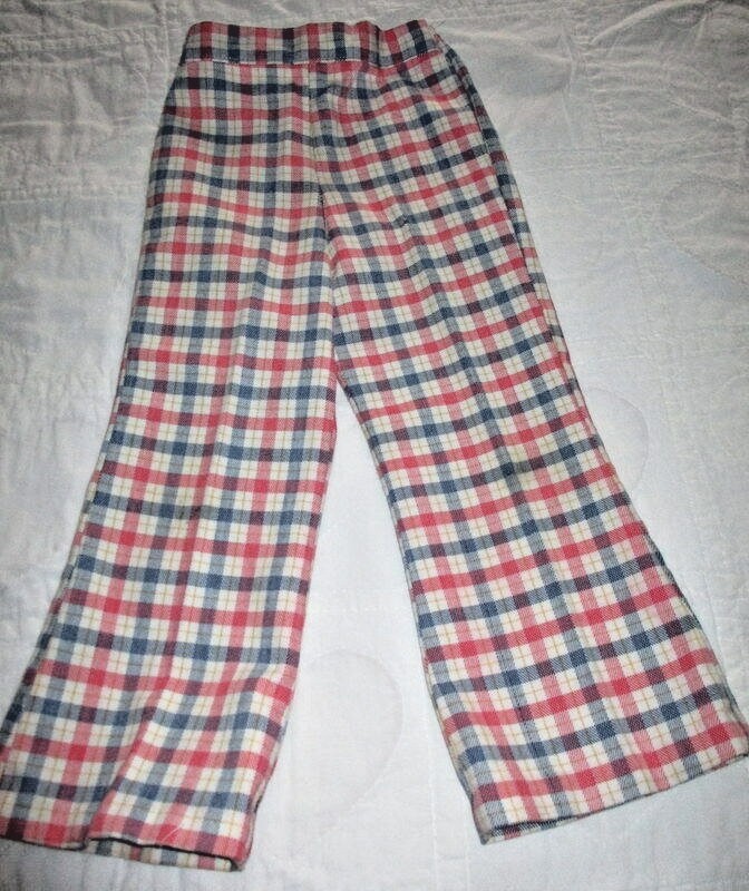 1970'S Vintage Original Boy's Plaid Bell Bottom Pants Size 5