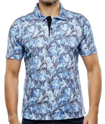 Visconti Men P4211 Short Sleeve Multi Blue Leaves Polo, L