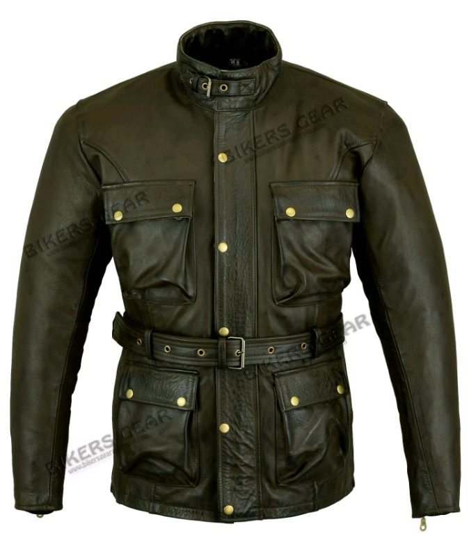 3/4 length waxed leather motorbike jacket with full armour in