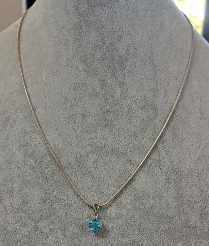 Estate Jewelry Blue CZ Pendant Necklace .925 Sterling Silver 20"