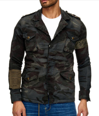kingz command camouflage mens jeans jacket denim all sizes 264648181299