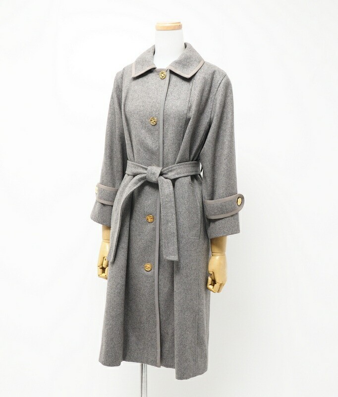 CELINE Vintage Balcony Coat Belted Coat Long Coat Logo Buttons Women's