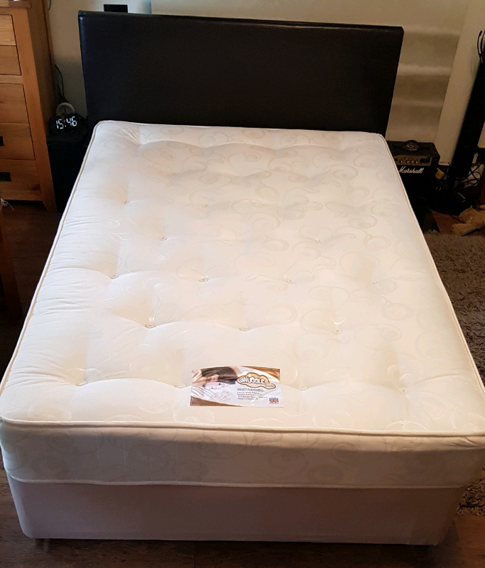 Double Divan Bed Base With Storage Headboard And Mattress In