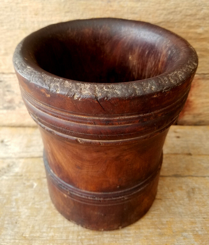 Antique Mortar Pestle Early 1800's Handmade Turned Wood LIGNUM VITAE & Maple