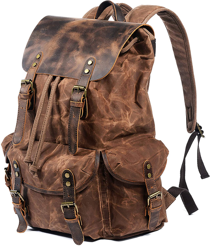 For Men Women,vintage Leather Waxed Rucksack,larg
