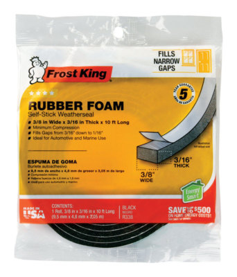 Frost King R338H Sponge Rubber Foam Tape 3/16-Inch, Black