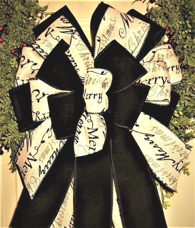 HANDMADE CHRISTMAS BOW WIRED RIBBON for HOLIDAY WREATH LANTERN GARLAND POST # 16