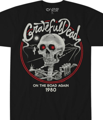 NEW Grateful Dead T-Shirt Liquid Blue S XL 2XL 1980 Tour on the road again Black