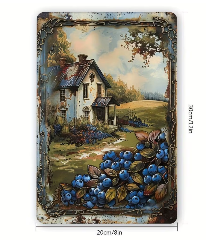 Victorian Wall Decor Country Vintage Garden Spring Metal Tin Sign 8x12 Blueberry