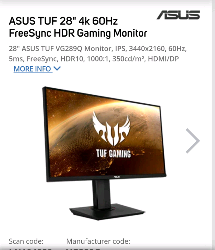 Product Asus Tuf Gaming Vg289q Led Monitor 4k 28 Insight