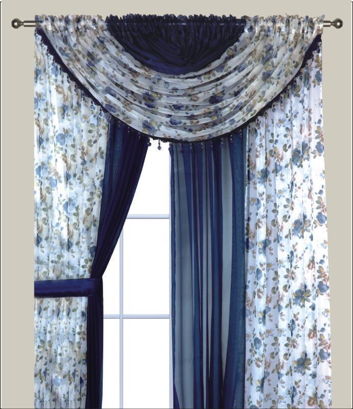 Complete Window Sheer Voile Curtain Panel Set with 4 Attached Panels