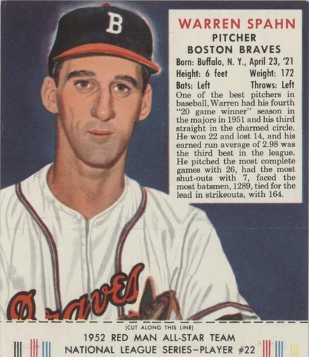 1952 Red Man Tobacco All-Star Team - Warren Spahn #22