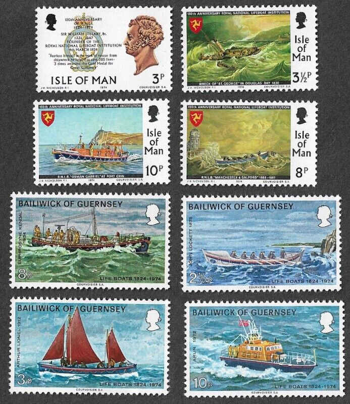 Lifeboats ships Boats  1974 Guernsey  &Isle of Man mnh 2 sets