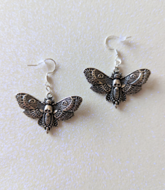 Deaths Head Hawk Moth Silver Charm Earrings 
