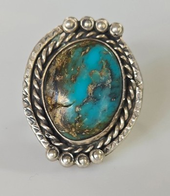 Southwestern Oval Turquoise Ring Sterling Silver Size 8