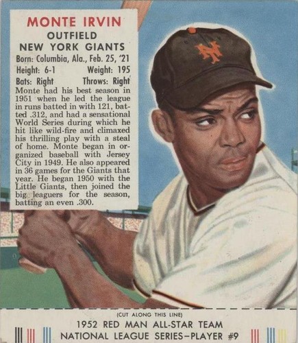 1952 Red Man Tobacco All-Star Team - Monte Irvin #9