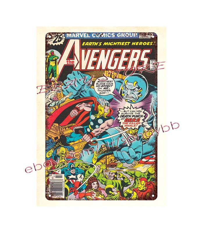 hanging garage ideas 1976 Avengers Comics metal tin sign