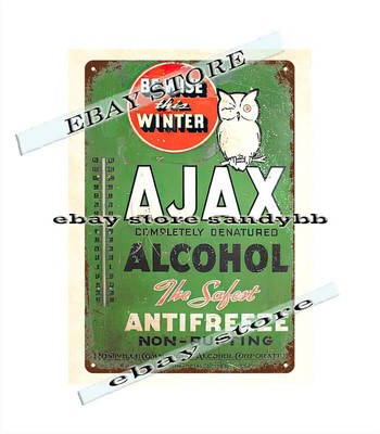 AJAX ALCOHOL ANTI FREEZE cute owl metal tin sign metal farm shop sign