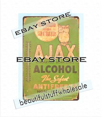 plaques garage makeover Ajax denatured alcohol anifreeze owl metal tin sign
