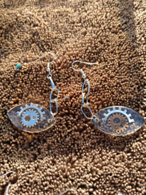 Steampunk Eyes Victorian Cog style handmade resin earrings 