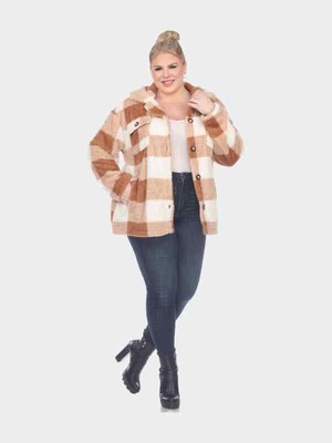 White Mark White Mark Plus Size Plaid Sha Coffee, White 2X