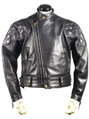 Mens Real Cowhide Bikers Jacket Quilted Panels Bikers Jacket BLUF Quilted Jacket