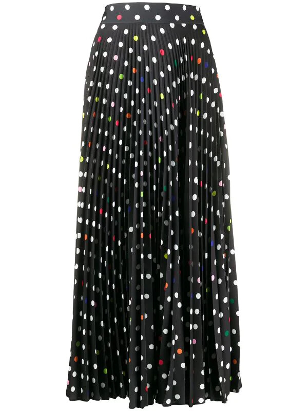 Pre-owned Christopher Kane Long Polka-dot Pleated Skirt Us Size 4 It 40 In Black