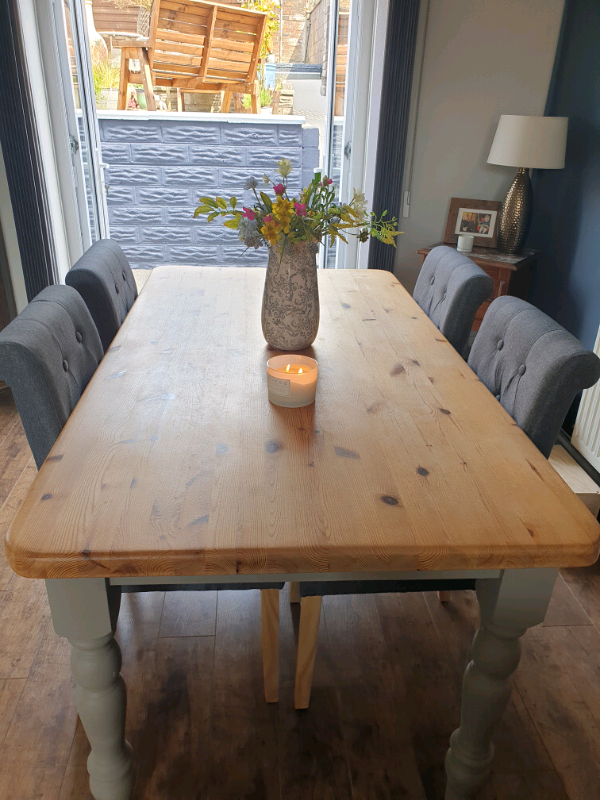 Solid Pine Dining Table 4 Grey Fabric, Light Pine Dining Table And Chairs