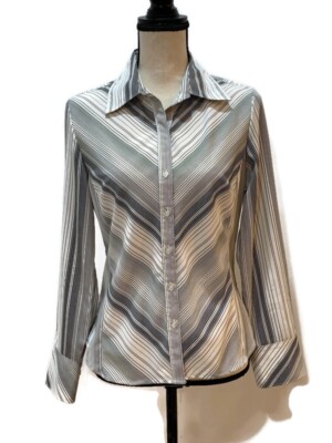Fred David Womens Blouse Long Sleeve Button Up Multicolor Striped Size 6