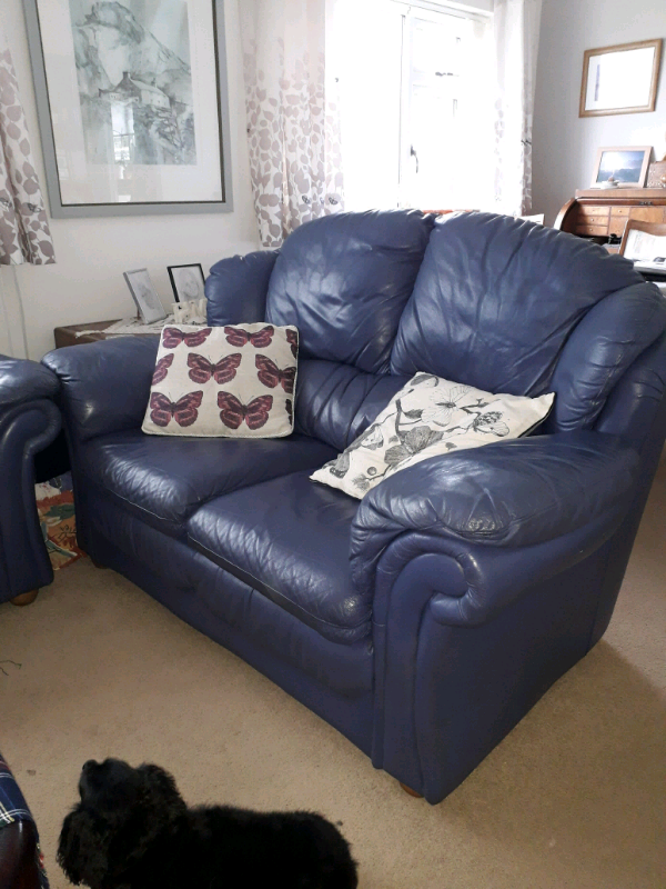 2 blue leather sofas | in Pembroke Dock, Pembrokeshire | Gumtree